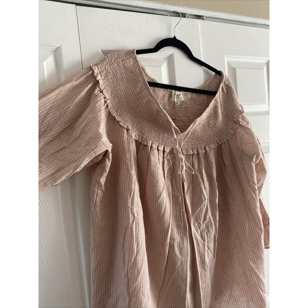 Hayden Los Angeles Smocked Peasant Blouse Womens 2XL Pink Striped Boho Cotton - Picture 2 of 6